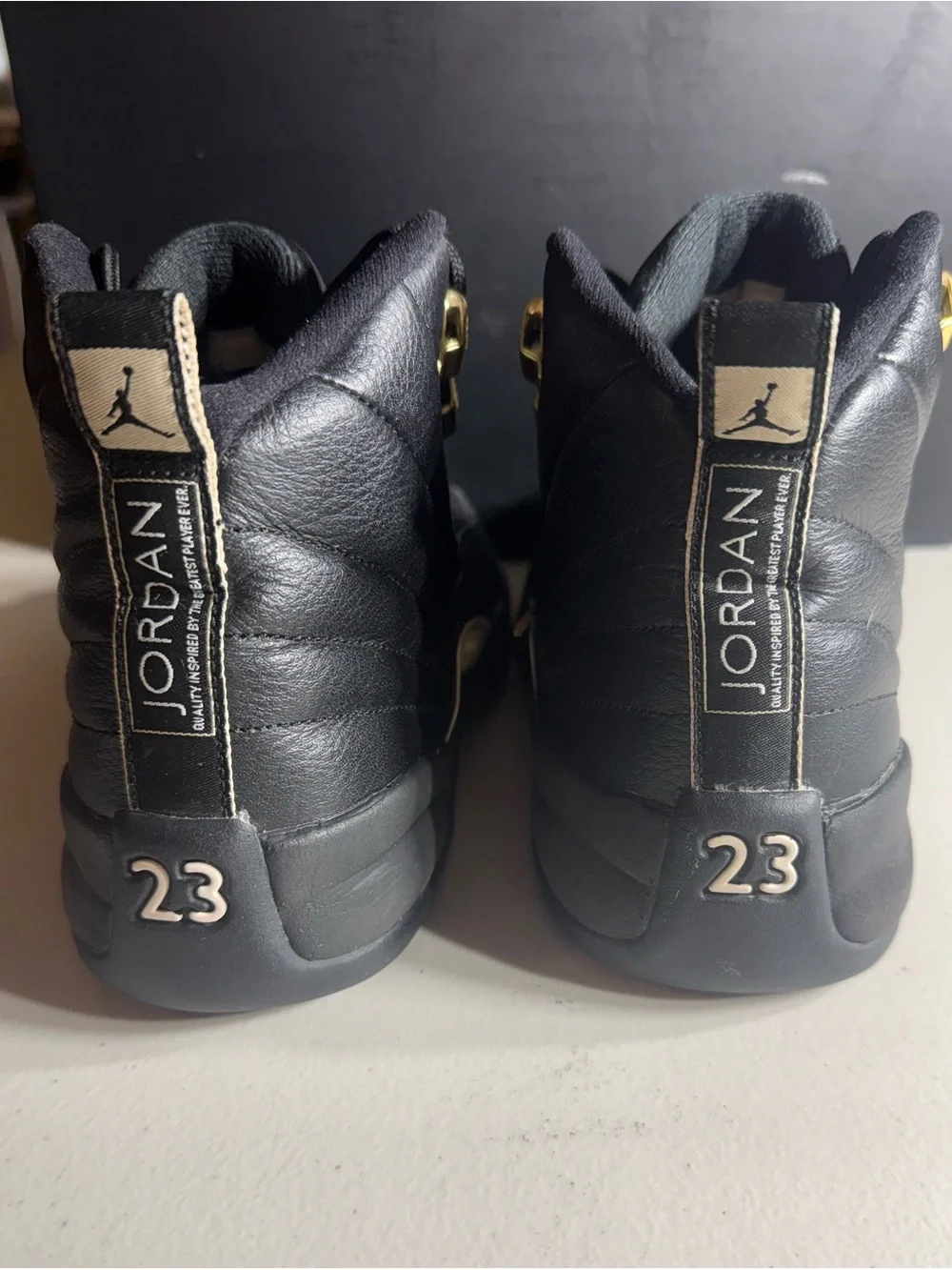 Jordan 12 Retro “The Master” Black White Metallic Gold Size 7Y (GS)